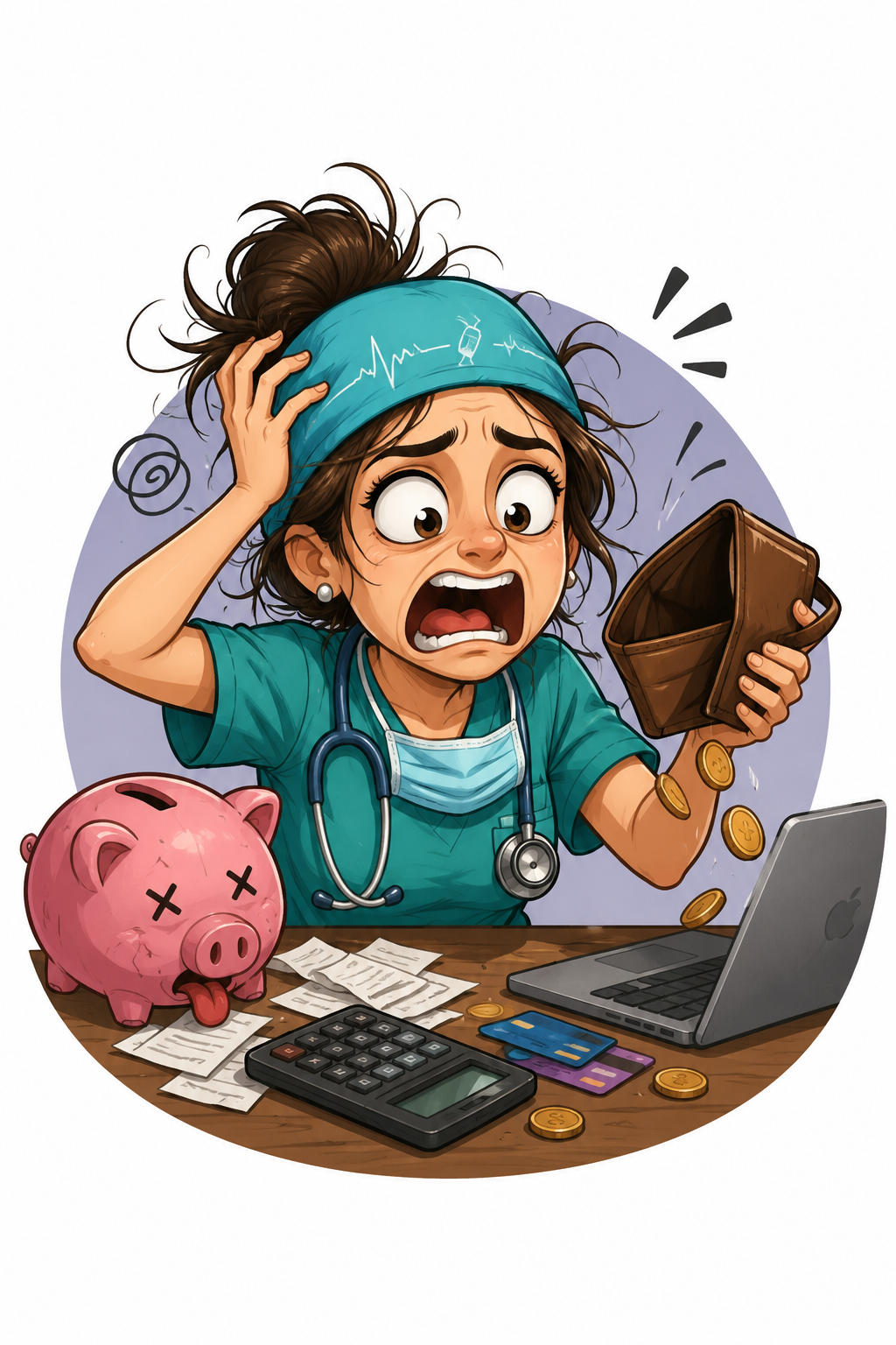 Ilustración de profesional de salud organizando sus cobros